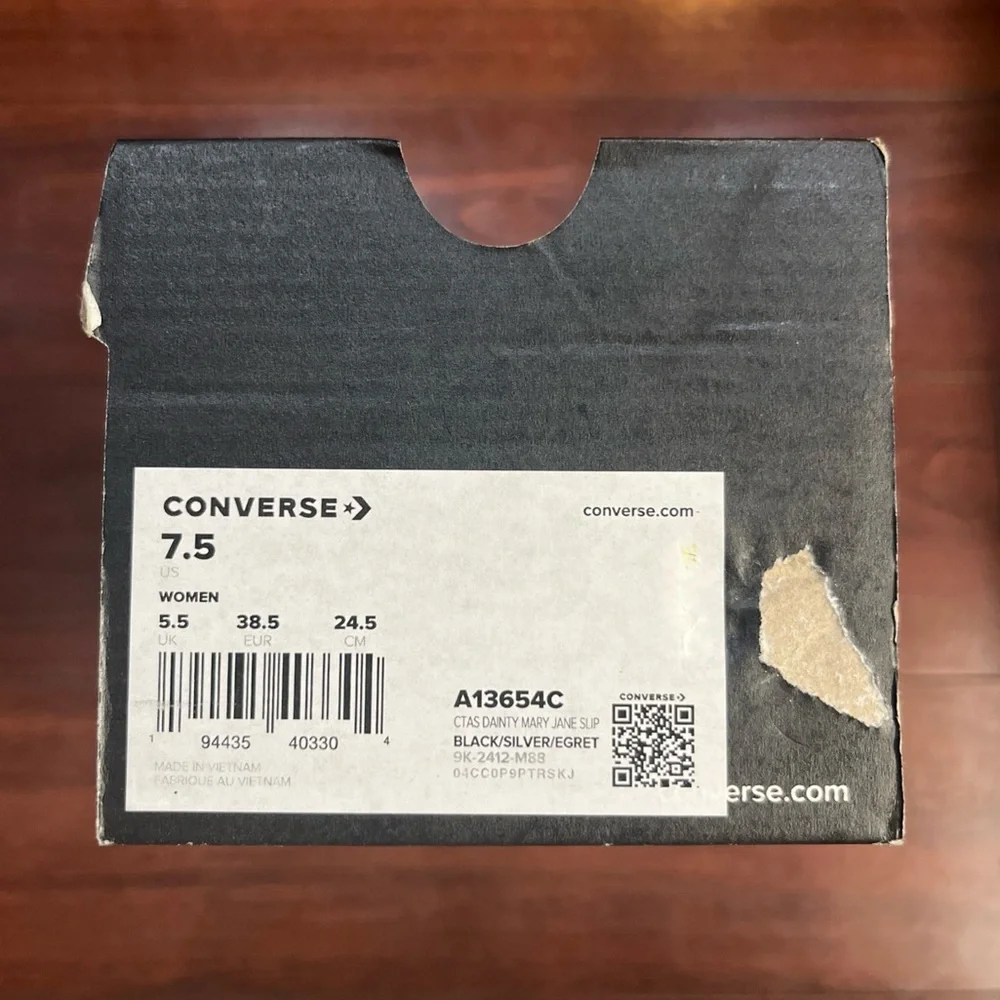 Women 7.5 Converse Dainty Mary Jane Slip Black Patent Leather Valentines Day New - Picture 16 of 16